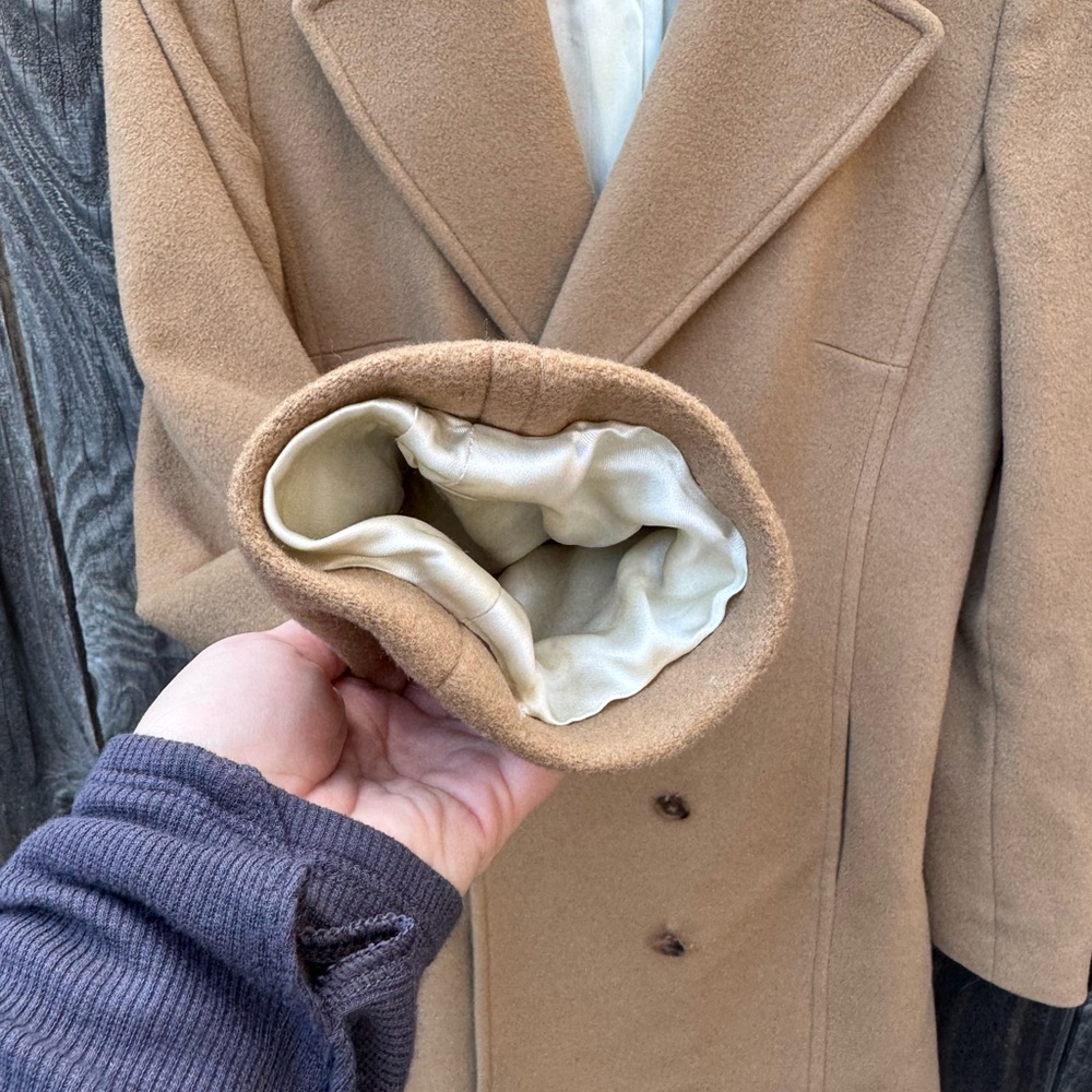 J Crew Wool and Cashmere Double Breasted Trench Coat Beige/Camel size 4T lined - Picture 6 of 12
